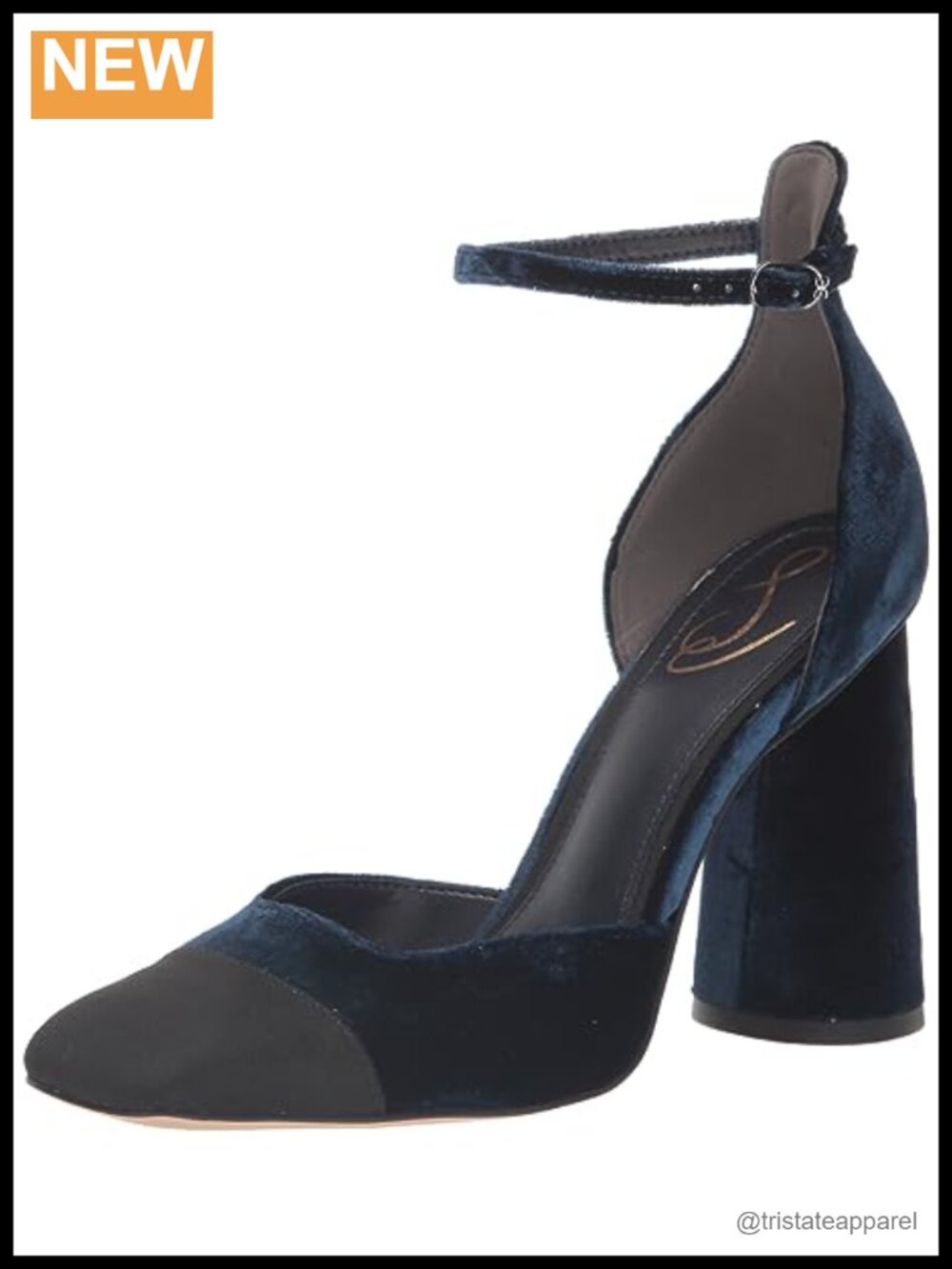 Sam Edelman Women's Cristine Heels Block Heel Square Toe Ankle Strap Pump